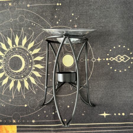 Quemador de aceites metálico negro con platillo plateado ecomagic