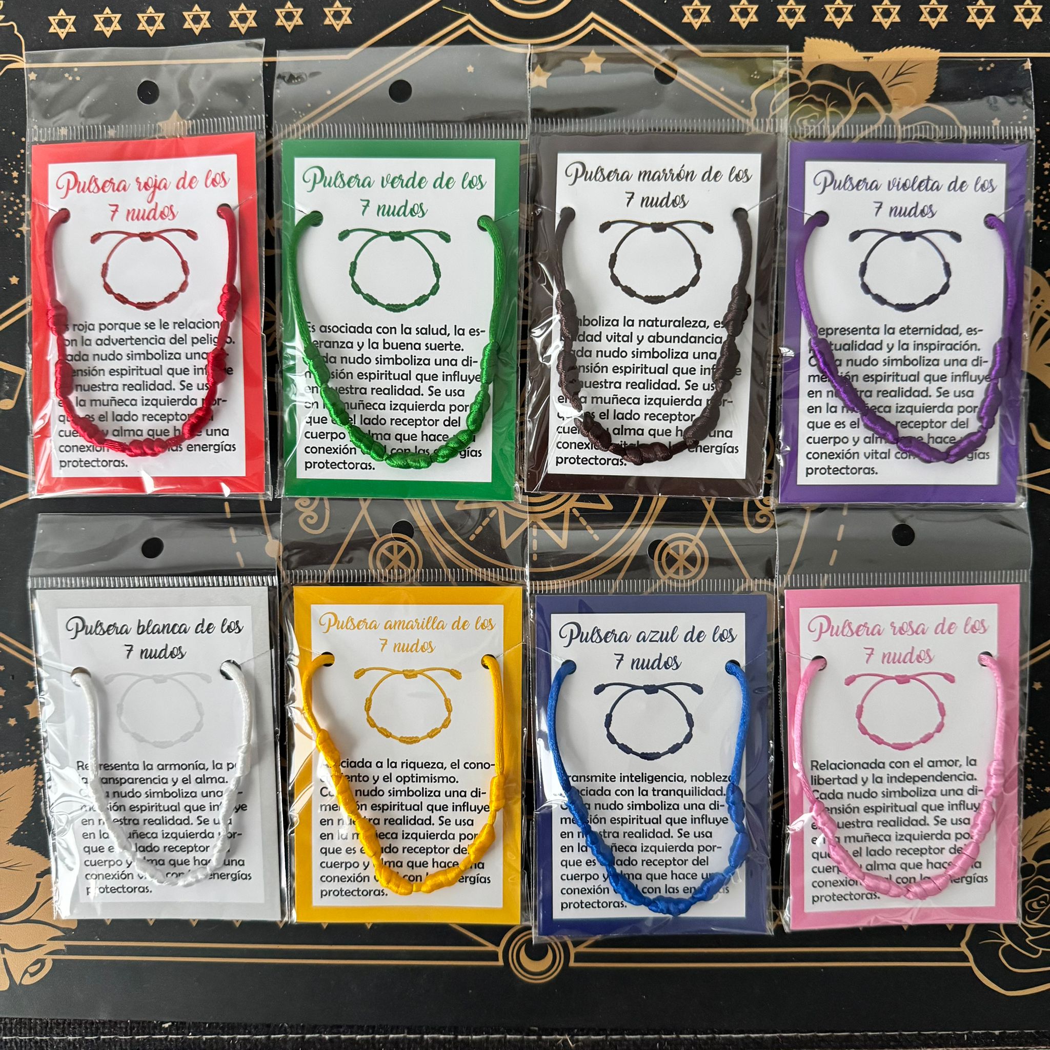 pulsera de 7 nudos de colores variados para propósitos y protección de ecomagic
