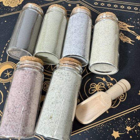 pack de sales de bruja en botes de vidrio de 70gr con corcho elaboradas a mano ecomagic