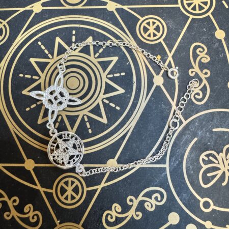 Pulsera de tetragrammaton y nudo de bruja de plata de ley -