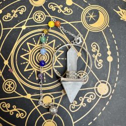 Péndulo de los 7 Chakras con Doble Punta de Cuarzo Blanco – Equilibrio y Armonía